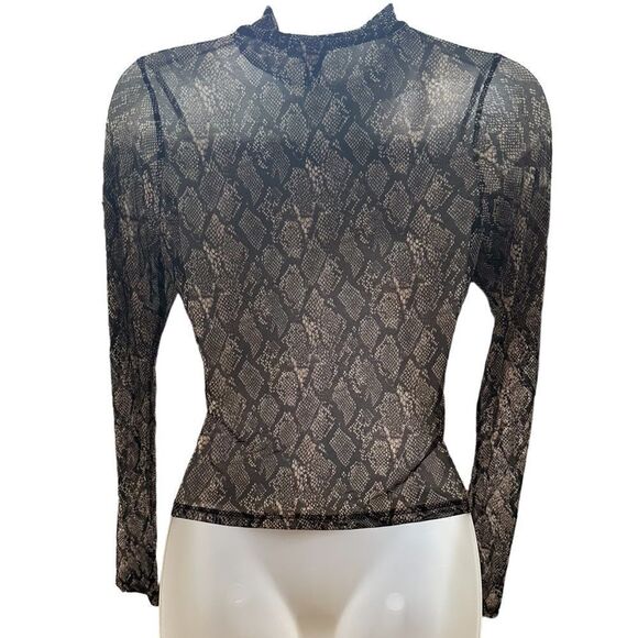 Wild Fable Sheer Snake Skin Pattern Brown Black Long Sleeved Turtleneck Shirt - Picture 2 of 4